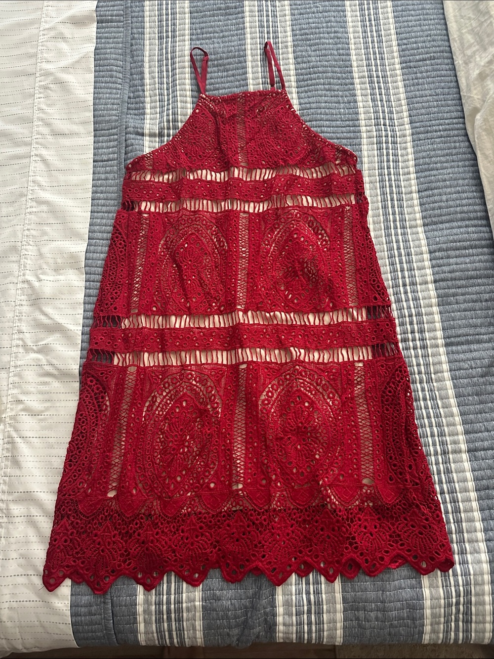 Francesca's Collections Red Lace Crochet Spaghetti Strap Dress
